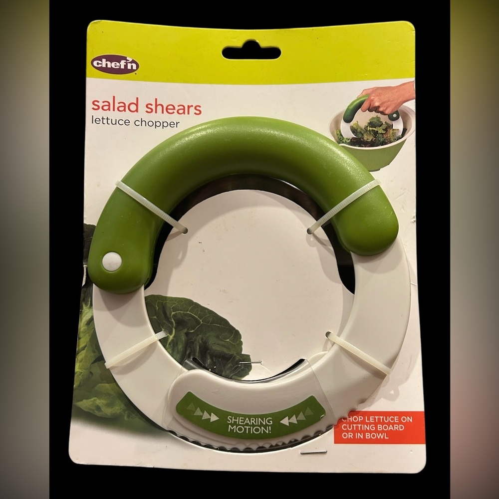Salad shears lettuce chopper nwt green white shearing motion chef’n dishwasher